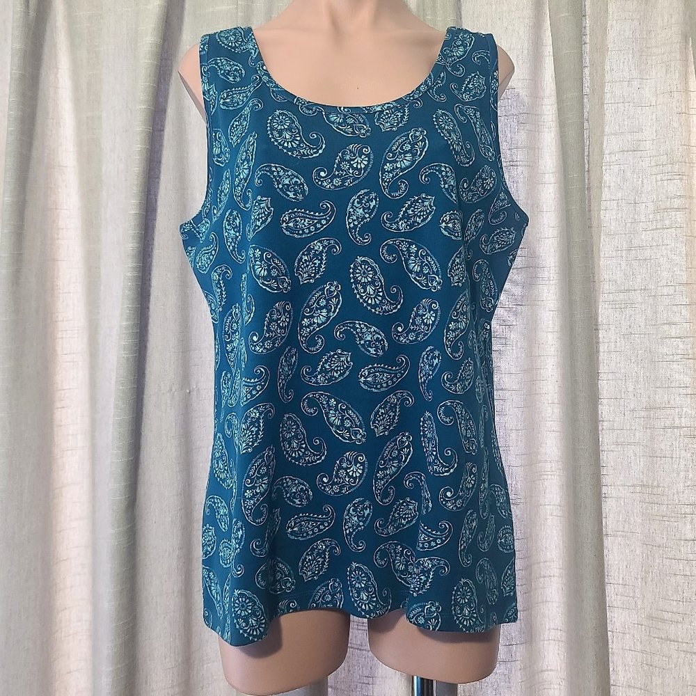 NWOT Croft & Barrow Teal Paisley Tank Top, Size Large